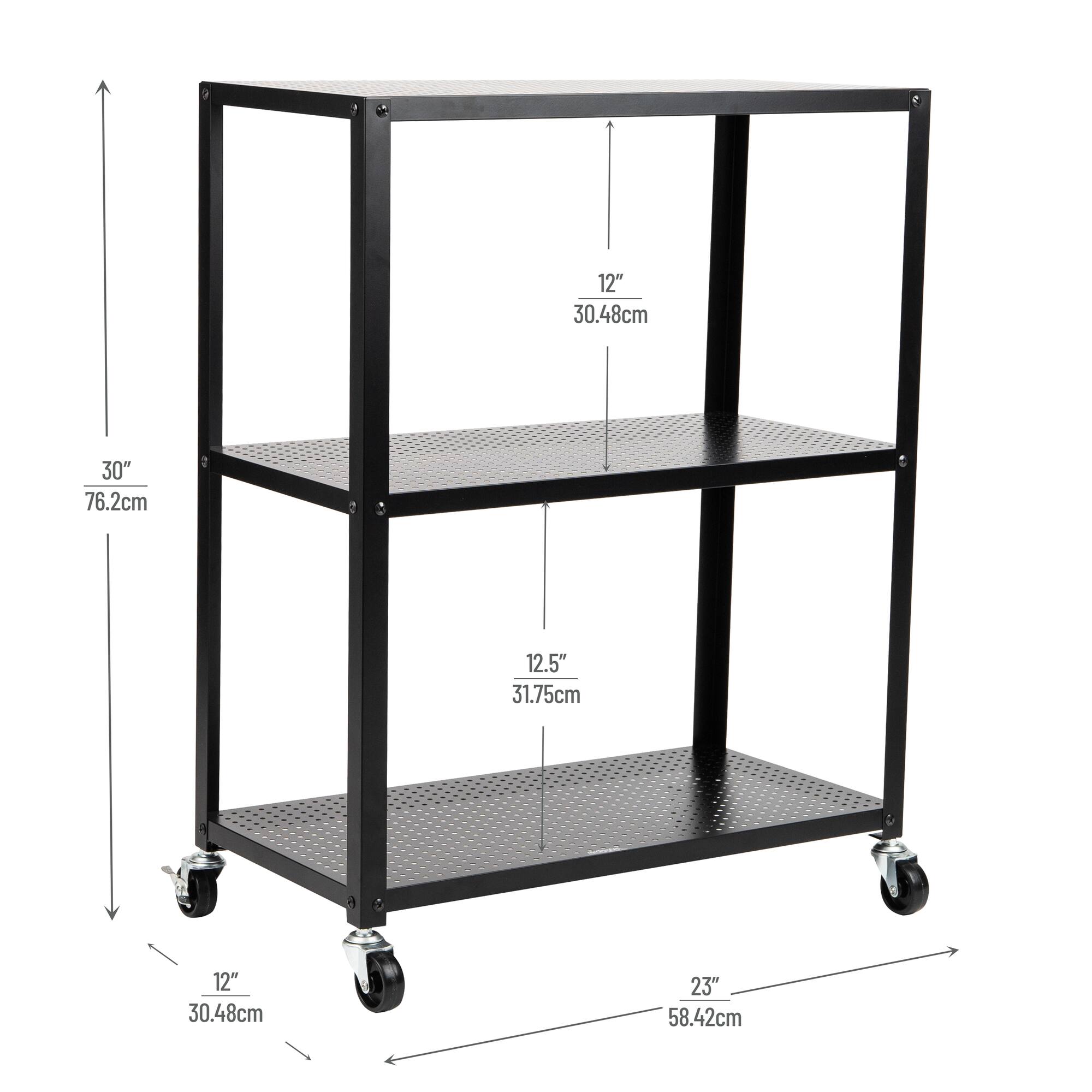 Mind Reader Rolling Cart, Microwave Stand, 3-Tier, Coffee Cart, Office, Metal, Black